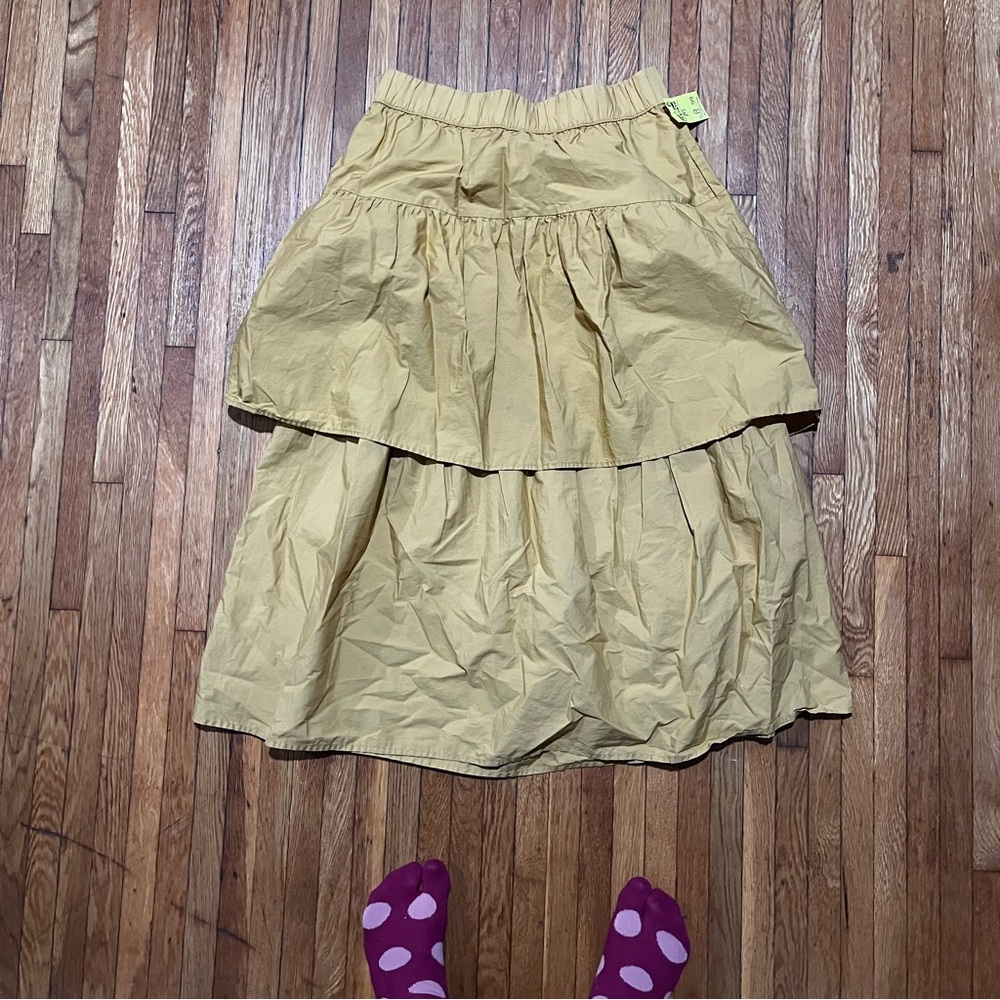 Who What Wear Mustard Yellow Tiered Ruffle Pull On Midi Skirt Size M